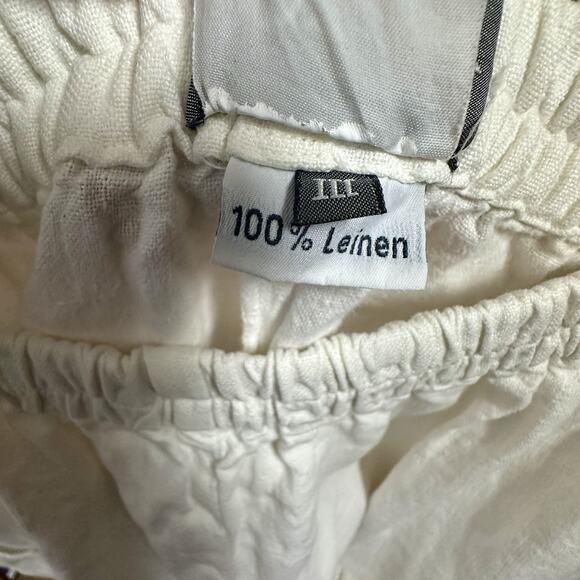 OSKA 100% Linen Wide Leg Cropped Pants White Elastic Waist Pockets Large - Picture 4 of 10